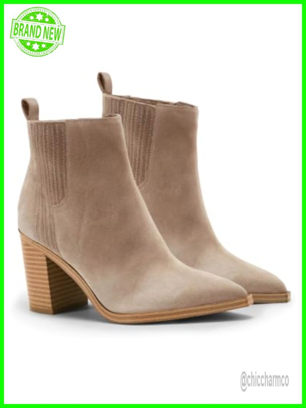 Pointed Toe Chunky Heel Faux Suede Ankle Booties Slip-On Dress Boots